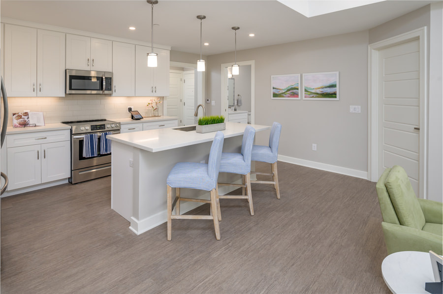 Interior image of kitchen area in a senior living apartment complex