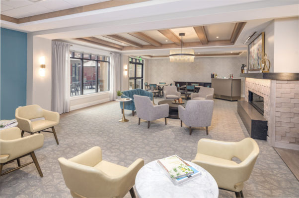 Interior image of common lobby area in a senior living apartment complex